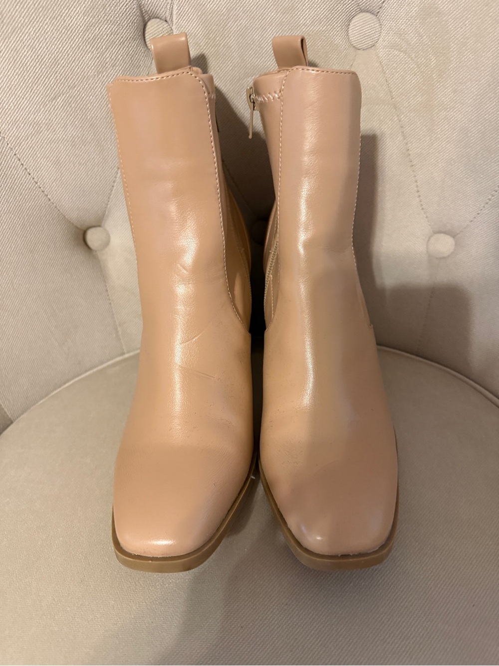 MIA Blush Tan Square-Toe Block Heel Ankle Boots